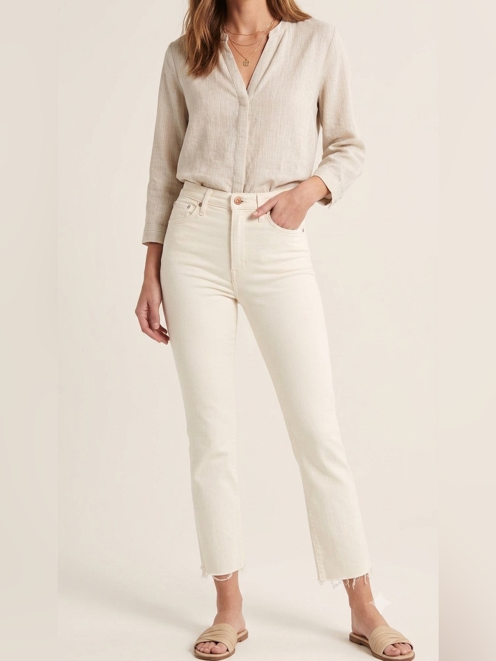 Rag and Bone Nina High Rise Ankle Flare in Natural Ecru